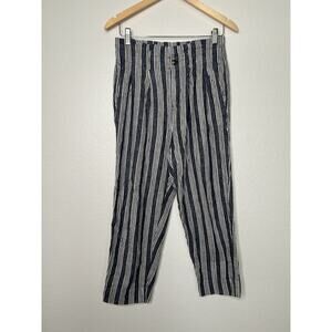 Madewell Linen Blend Paperbag Pant in Deep Indigo Stripe Pattern Size 2 Casual